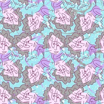 Seamless abstract unusual pattern with hand drawn faces Stock Illustration