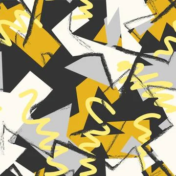 Seamless abstract urban pattern with curved geometry elements and wave grunge li Stock Illustration