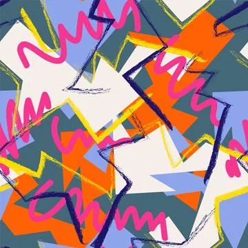 Seamless abstract urban pattern with curved geometry elements and wave grunge li イラスト素材