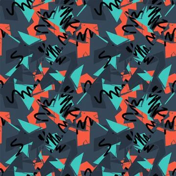 Seamless abstract urban pattern with curved geometry elements and wave grunge li Stock Illustration