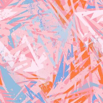 Seamless abstract urban pattern with curved elemnts and grunge spots Stock Illustration