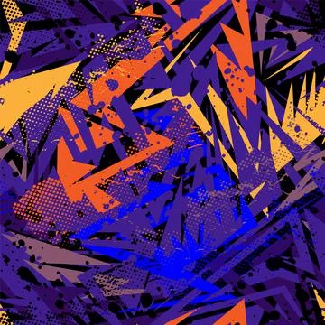 Seamless abstract urban pattern with curved elemnts and grunge spots Stock Illustration