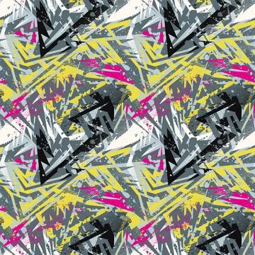 Seamless abstract urban pattern with curved elemnts and grunge spots Stock Illustration