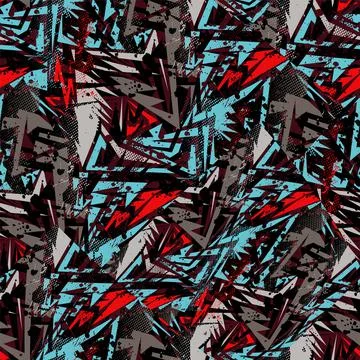 Seamless abstract urban pattern with curved elemnts and grunge spots Stock Illustration
