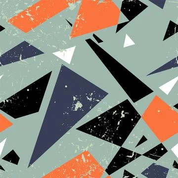 Seamless abstract urban pattern with grunge spots and geometry triangle curved e Stock Illustration