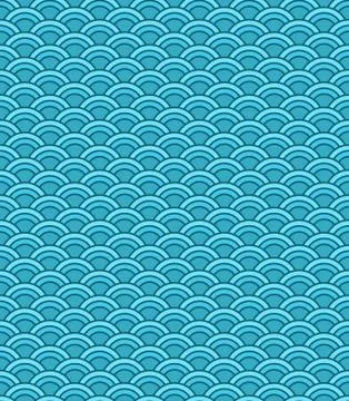 Seamless abstract wave pattern. Circle pattern. Blue color ornament. Stock Illustration