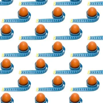 Seamless abstract white background with egg and measuring tape, concept of he Foto stock