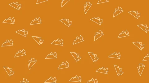 Seamless Adventure Pattern with Mountain and Tree Line Icons on Orange Stock Footage 345539113