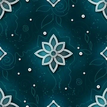 Seamless Aesthetic Pattern with Textured Background and Mystical Cosmic Flowe Stock Illustration