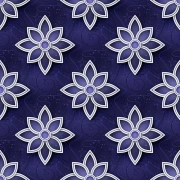 Seamless Aesthetic Pattern with Textured Background and Mystical Cosmic Flowe Stock Illustration