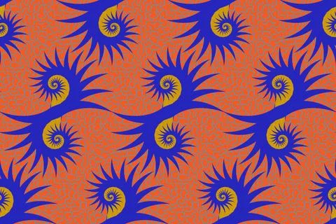 Seamless African fabric pattern background, Africa design blue and orange color Ilustración de archivo