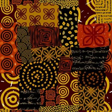 Seamless african pattern. Ethnic and tribal motifs. Brown, red, khaki and bla 스톡 일러스트