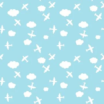 Seamless Airplane And Cloud Pattern Stock Illustration