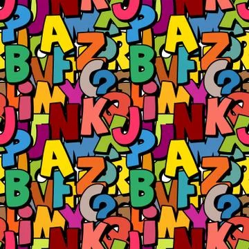 Seamless alphabet pattern made of colorful overlay abc characters Stock Illustration