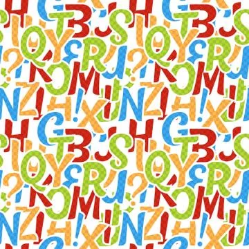 Seamless alphabet pattern made of colorful overlay abc characters Stock Illustration
