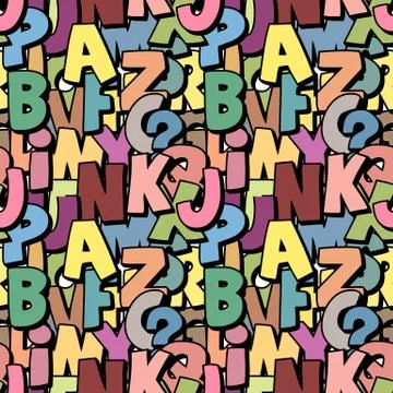 Seamless alphabet pattern made of colorful overlay abc characters, muted past Stock Illustration