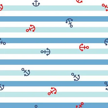 Seamless anchor pattern on navy white and blue background Stock Illustration