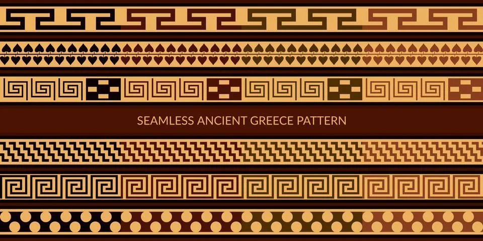 Seamless Ancient Greece Pattern Set Vector Illustration Background Art Stock Illustration