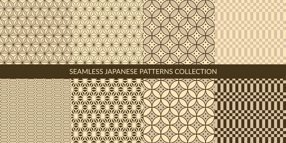 Seamless Ancient Japanese Pattern Set Vector Illustration Background Stock Illustration