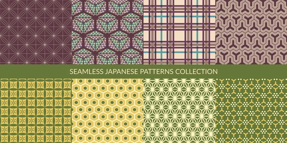 Seamless Ancient Japanese Pattern Set Vector Illustration Background Stock Illustration