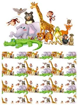 Seamless and isolated animal pattern cartoon 스톡 일러스트