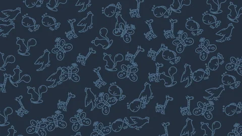 Seamless animal doodle pattern on dark background Stock Footage 319145676