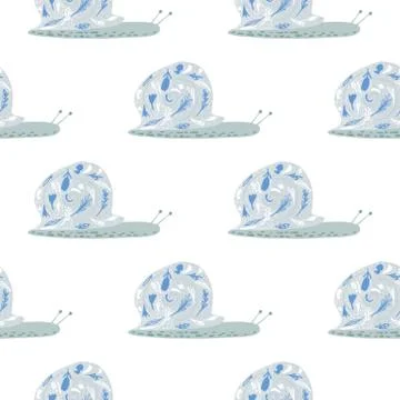 Seamless animal isolated pattern with snail silhouettes ornament. Blue colore Illustrazione stock