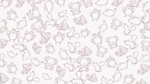 Seamless animal pattern featuring cute birds mice squirrels koalas and bells Stock Footage 333048337