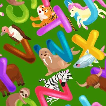 Seamless animals alphabet pattern for kids abc education in preschool イラスト素材