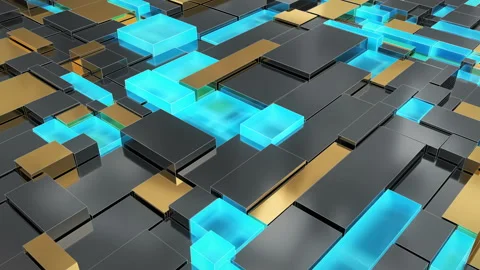 Seamless animated 3D generated gold,glass and silver rectangles. Stock Footage 132647689