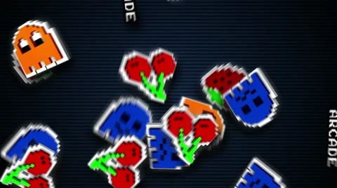 Seamless animated background of elements inspired in Pacman arcade videogame. Stock Footage 64340406