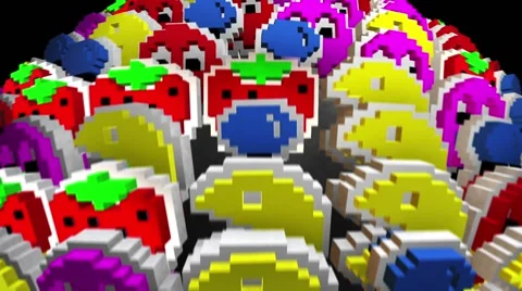 Seamless animated background of elements inspired in Pacman arcade videogame. Stock Footage 64340995