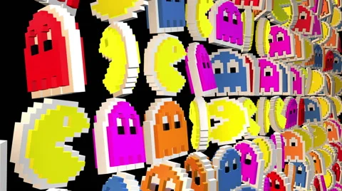 Seamless animated background of elements inspired in Pacman arcade videogame. Stock Footage 64341682