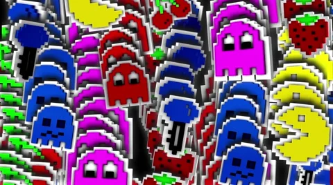Seamless animated background of elements inspired in Pacman arcade videogame. Stock Footage 64341826