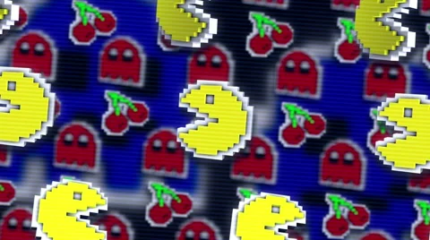Seamless animated background of elements inspired in Pacman arcade videogame. Stock Footage 64342186