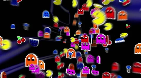 Seamless animated background of elements inspired in Pacman arcade videogame. Stock-Footage 64343187