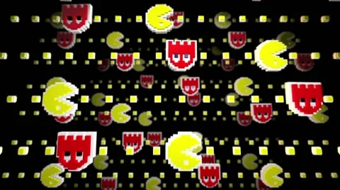 Seamless animated background of elements inspired in Pacman arcade videogame. Video stock 64343753