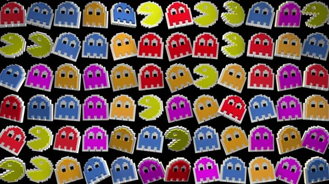 Seamless animated background of elements inspired in Pacman arcade videogame. Stock Footage 64348388