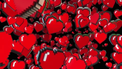 Seamless animated background of pixel hearts arcade videogame. Видео 160803364