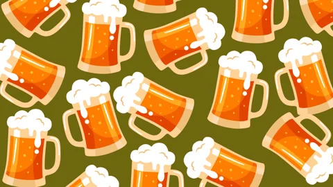 Seamless Animated Beer Mug Pattern Background for Oktoberfest Festival and P Stock Footage 345932322