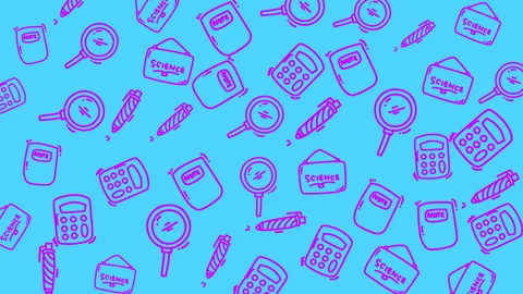 Seamless Animated Doodle Pattern of School Supplies on Blue Background 스톡 동영상 343324002