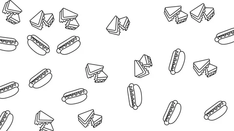Seamless Animated Fast Food Pattern Loop with Burger Fries Pizza and Soda Icons Stock Footage 346186083