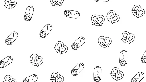 Seamless Animated Loop Pattern of Fast Food Icons with Burgers Pizza and Drinks Stock Footage 346186097