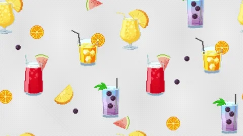 Seamless animated loop of tropical background with pixel art cocktails ... Video stock 310660627
