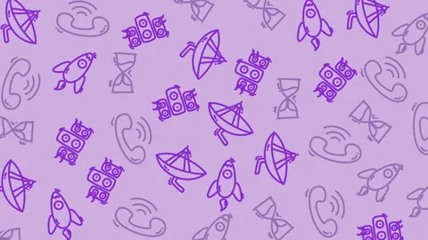 Seamless Animated Pattern Purple Background with Space and Communication Icon Stock Footage 340836915