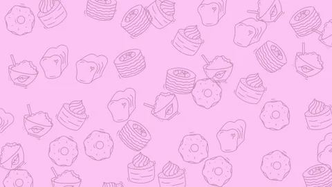Seamless Animated Pattern of Sweet Desserts on Pink Background. Stock Footage 318943492