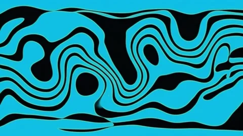 Seamless animation in 2K format with abstract wavy black shapes on a soft blu Vídeo Stock 331293764