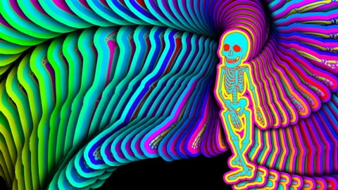 Seamless animation of a ballet dancing skeleton with echo effect. Funny Video stock 283175210