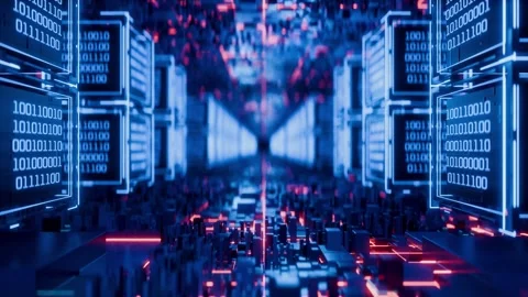 Seamless animation, camera movement through a tunnel of cubes with binary code. Stock Footage 285123916