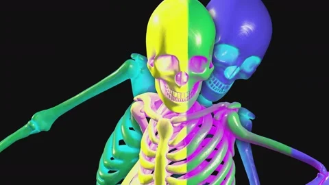 Seamless animation of a candy colorful dancing skeletons. Cool Halloween Stockbeeldmateriaal 151090178